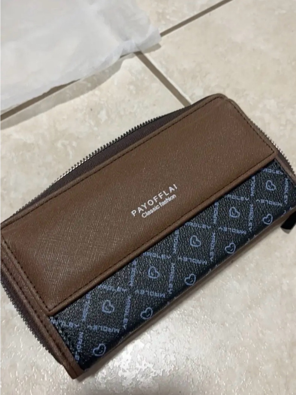 Brown and Black Men's Zip Wallet